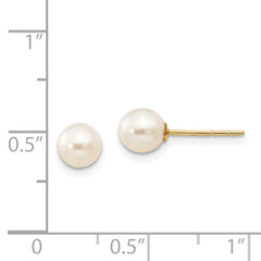 14K Yellow Gold Madi K 5-6mm White Near Round FWC Pearl Post Earrings