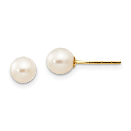 14K Yellow Gold Madi K 5-6mm White Near Round FWC Pearl Post Earrings