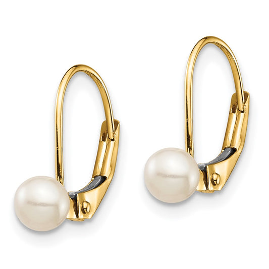 14K Yellow Gold Madi K 4-5mm White Round FWC Pearl Leverback Earrings