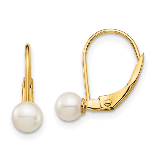 14K Yellow Gold Madi K 4-5mm White Round FWC Pearl Leverback Earrings