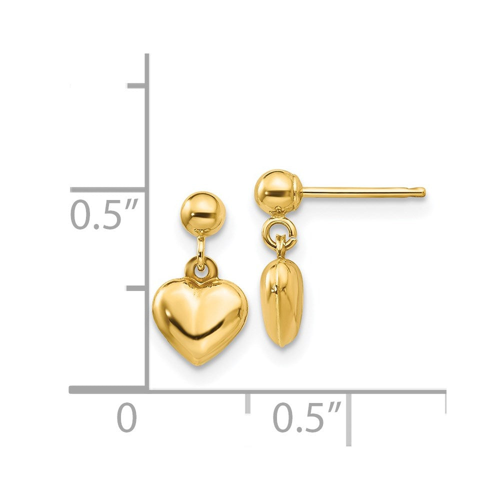 14K Yellow Gold Madi K Puffed Heart Post Dangle Earrings