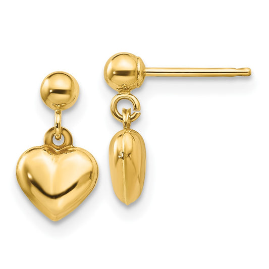 14K Yellow Gold Madi K Puffed Heart Post Dangle Earrings