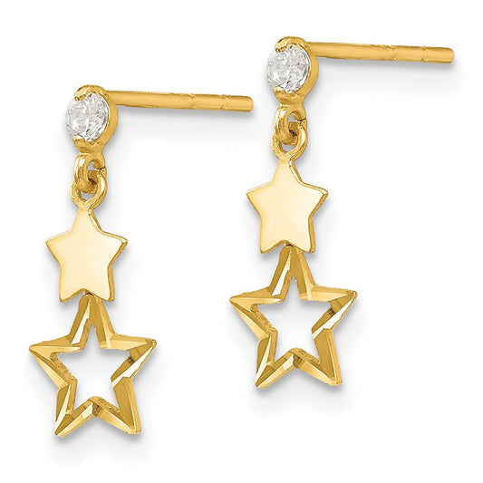 14K Yellow Gold Madi K CZ Polished Star Post Dangle Earrings