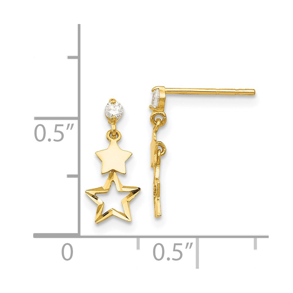 14K Yellow Gold Madi K CZ Polished Star Post Dangle Earrings