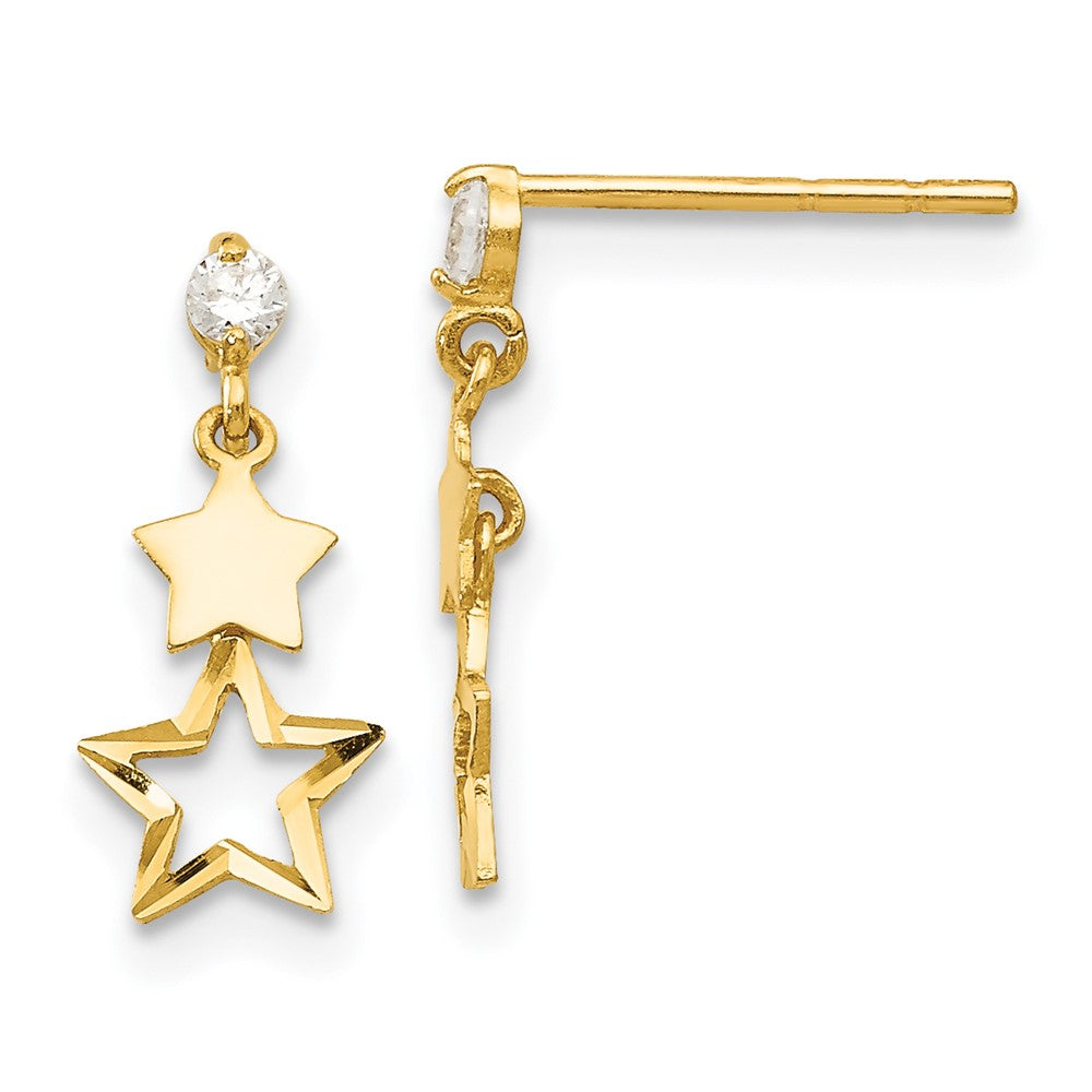 14K Yellow Gold Madi K CZ Polished Star Post Dangle Earrings