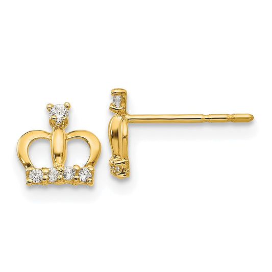 14K Yellow Gold Madi K CZ Crown Post Earrings