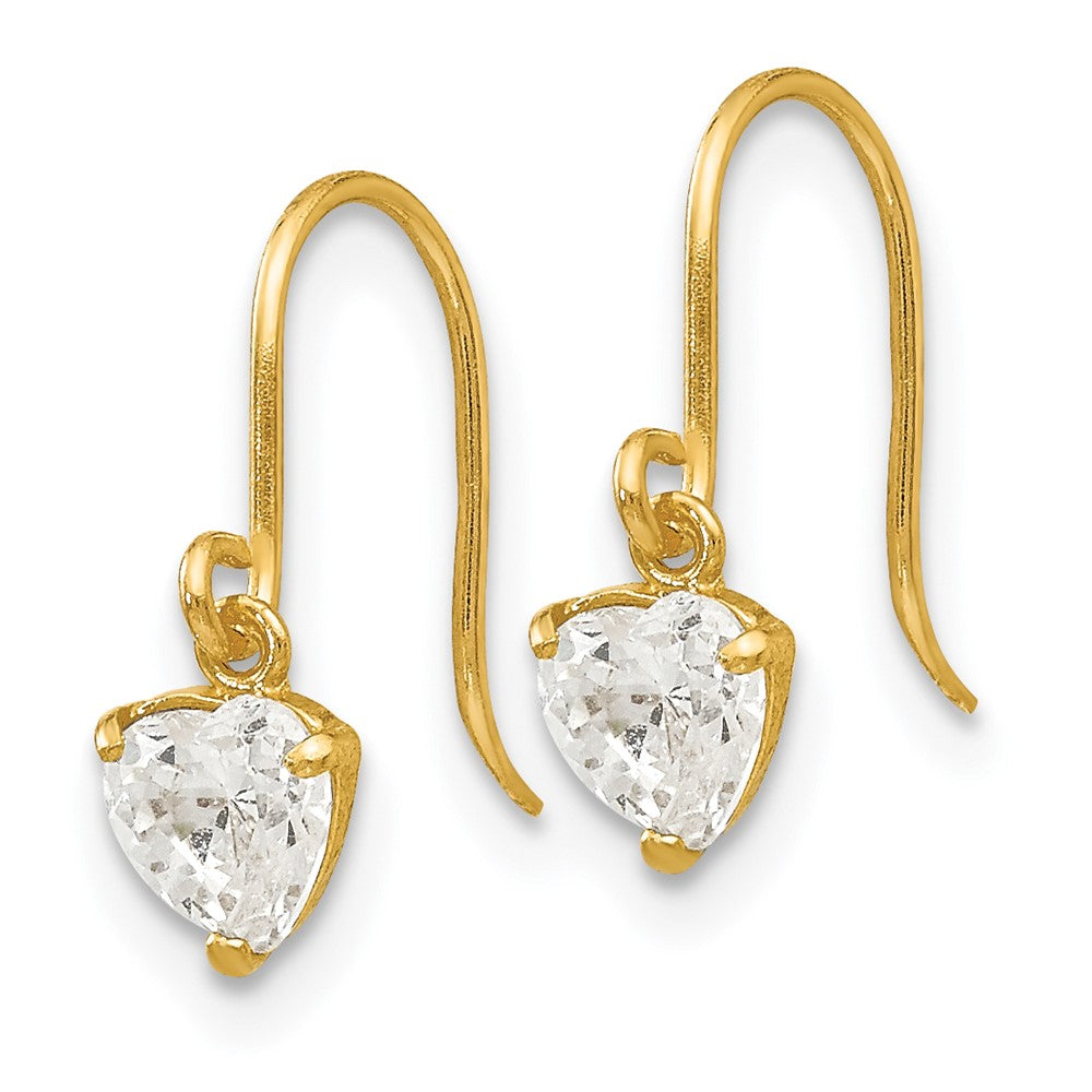 14K Yellow Gold Madi K CZ Children's Heart Dangle Earrings