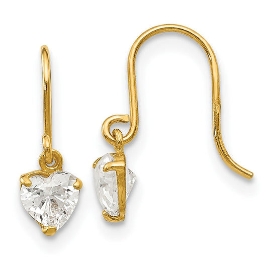 14K Yellow Gold Madi K CZ Children's Heart Dangle Earrings