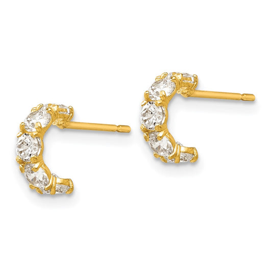 14K Yellow Gold Madi K CZ Children's Five Stone Hoop Post Earrings