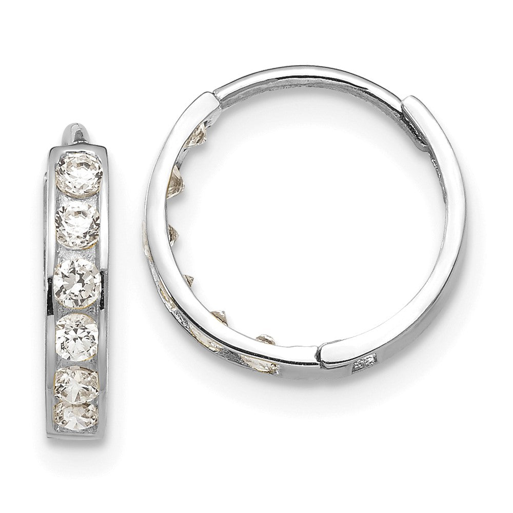 14K White Gold Madi K CZ Children's Hinged Hoop Earrings