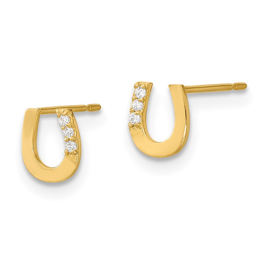 14K Yellow Gold Madi K CZ Children's Horseshoe Post Earrings