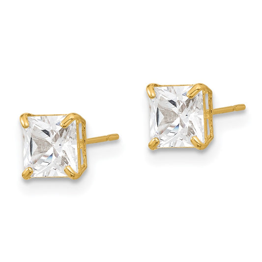 14K Yellow Gold Madi K 5mm Square CZ Basket Set Stud Earrings