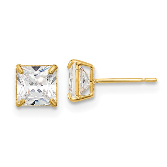 14K Yellow Gold Madi K 5mm Square CZ Basket Set Stud Earrings