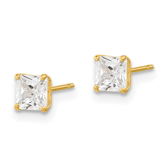 14K Yellow Gold Madi K 4mm Square CZ Basket Set Stud Earrings