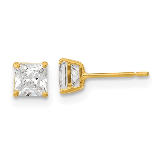 14K Yellow Gold Madi K 4mm Square CZ Basket Set Stud Earrings