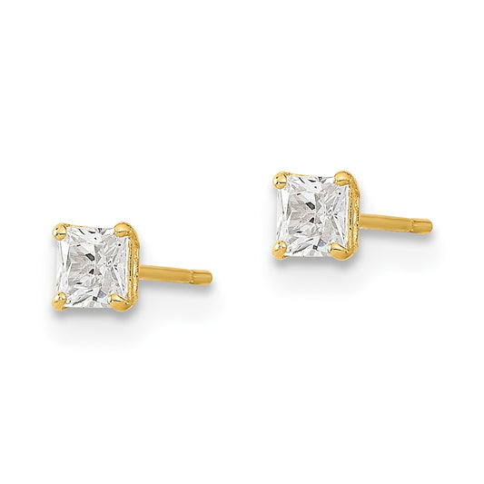 14K Yellow Gold Madi K 3mm Square CZ Basket Set Stud Earrings