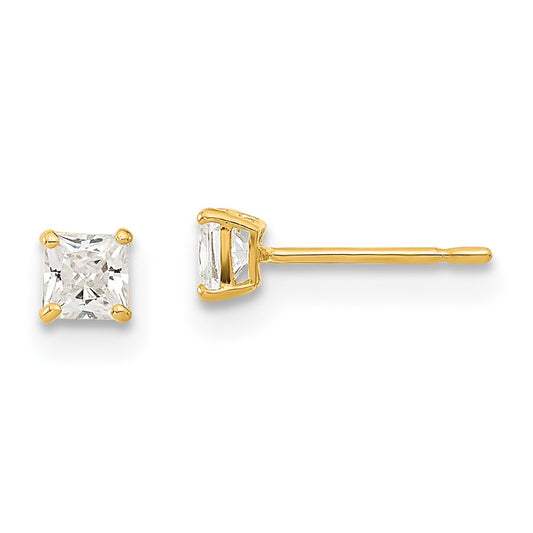 14K Yellow Gold Madi K 3mm Square CZ Basket Set Stud Earrings