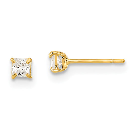 14K Yellow Gold Madi K 2.5mm Square CZ Basket Set Stud Earrings