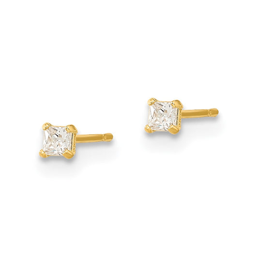 14K Yellow Gold Madi K 2mm Square CZ Basket Set Stud Earrings