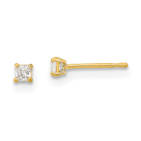 14K Yellow Gold Madi K 2mm Square CZ Basket Set Stud Earrings