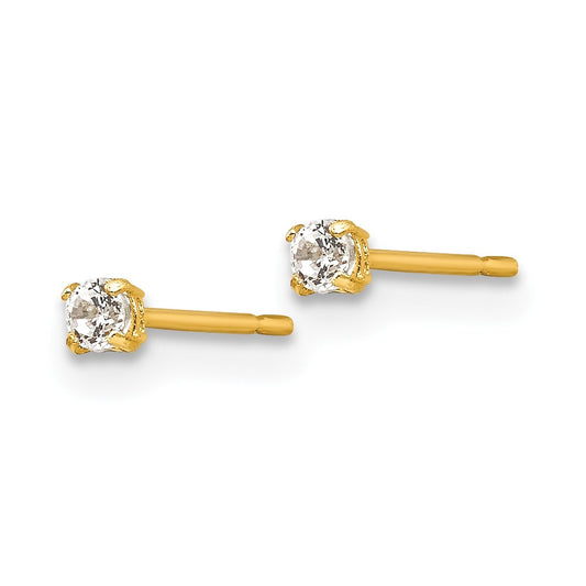 14K Yellow Gold Madi K 2mm Round CZ Basket Set Stud Earrings