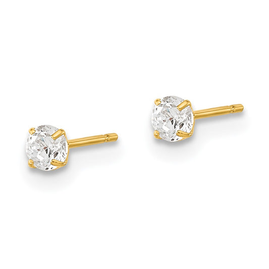 14K Yellow Gold Madi K 3mm Round CZ Basket Set Stud Earrings