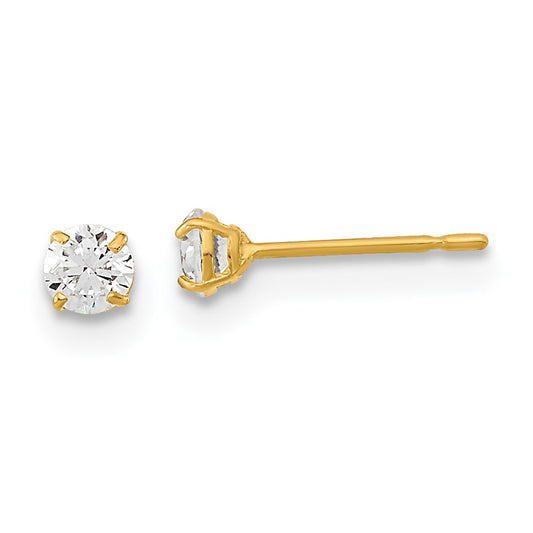 14K Yellow Gold Madi K 3mm Round CZ Basket Set Stud Earrings