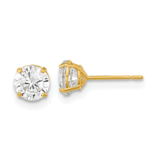 14K Yellow Gold Madi K 5mm Round CZ Basket Set Stud Earrings