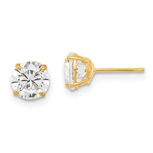 14K Yellow Gold Madi K 6mm Round CZ Basket Set Stud Earrings