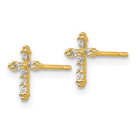 14K Yellow Gold Madi K CZ Children's Cross Post Earrings