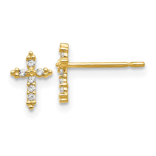 14K Yellow Gold Madi K CZ Children's Cross Post Earrings