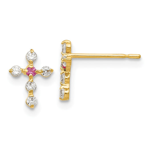 14K Yellow Gold Madi K CZ Children's Cross Post Earrings