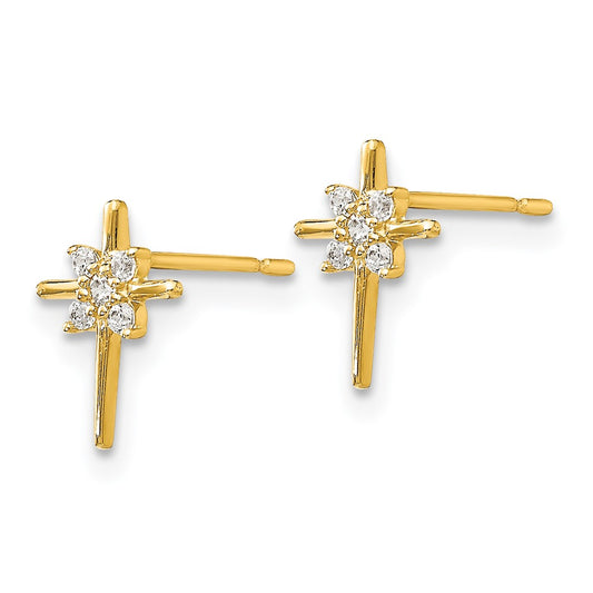 14K Yellow Gold Madi K CZ Children's Cross Post Earrings