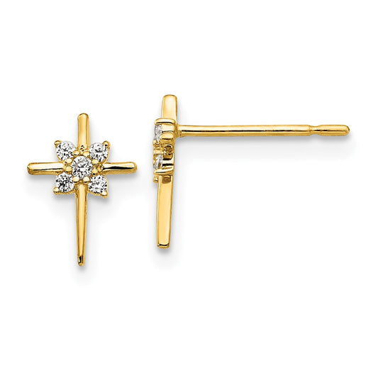 14K Yellow Gold Madi K CZ Children's Cross Post Earrings