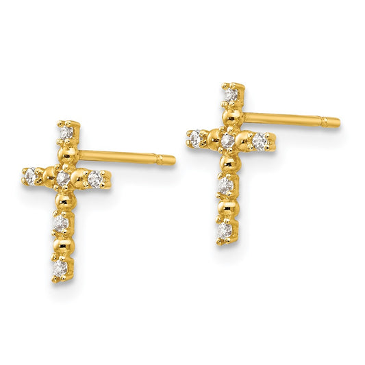 14K Yellow Gold Madi K CZ Children's Cross Post Earrings