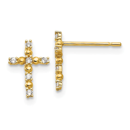 14K Yellow Gold Madi K CZ Children's Cross Post Earrings