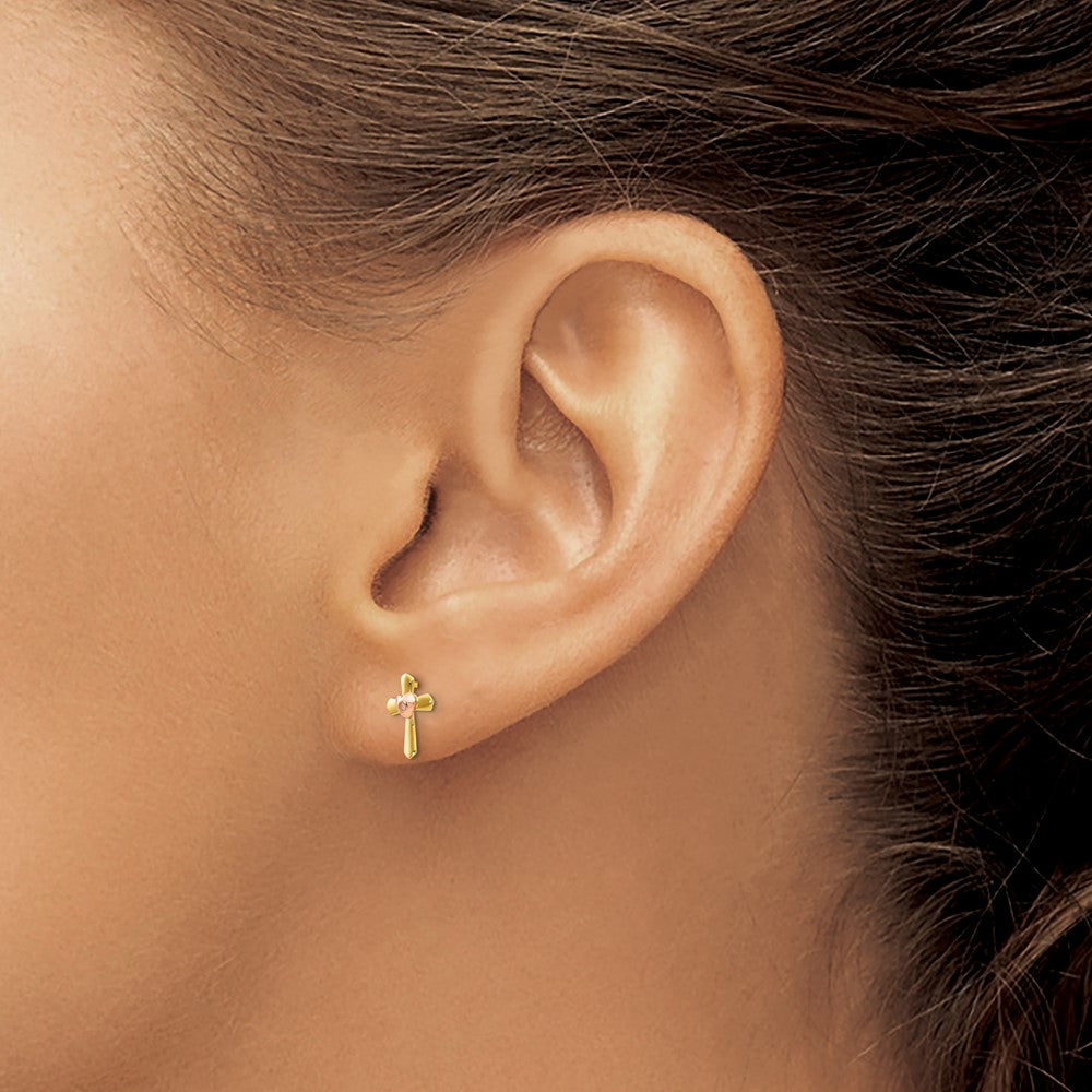 14K Yellow & Rose Gold Madi K Children's Cross Heart Post Earrings