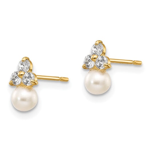 14K Yellow Gold Madi K CZ and FWC Pearl Post Earrings