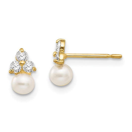 14K Yellow Gold Madi K CZ and FWC Pearl Post Earrings