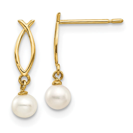 14K Yellow Gold Madi K FWC Pearl Children's Post Earrings