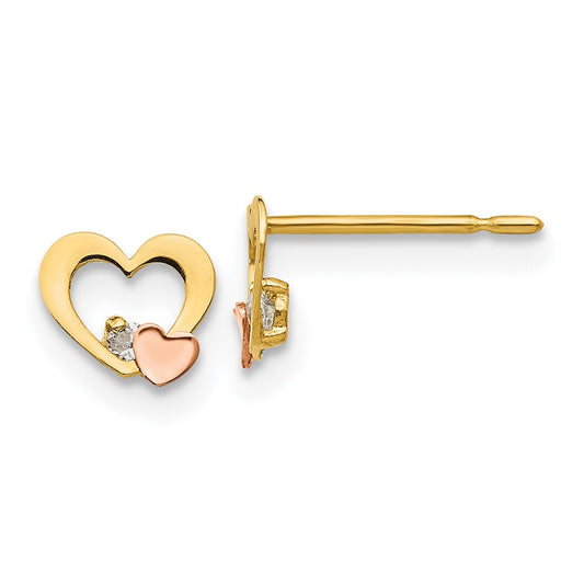 14K Yellow & Rose Gold Madi K CZ Children's Heart Post Earrings