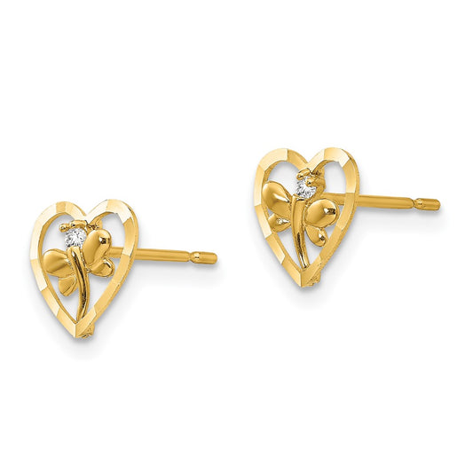 14K Yellow Gold Madi K CZ Diamond-cut Children's Dragonfly Post Earrings