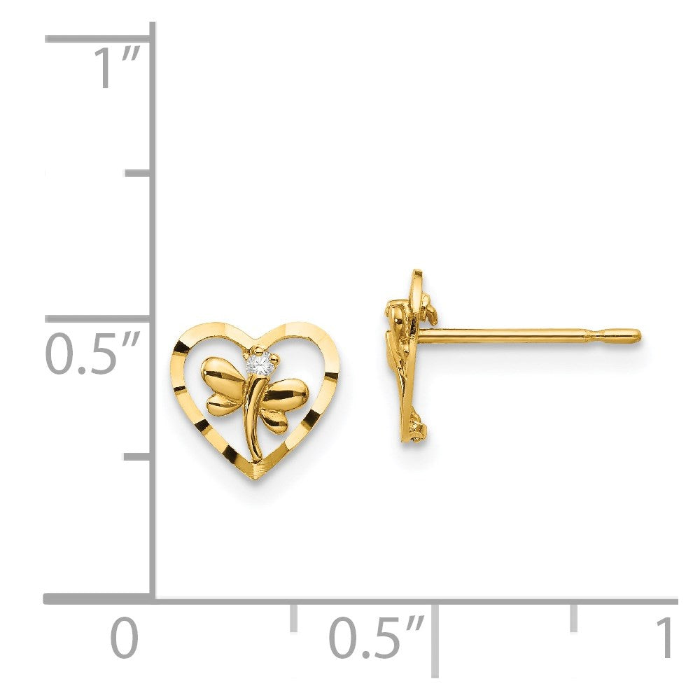 14K Yellow Gold Madi K CZ Diamond-cut Children's Dragonfly Post Earrings