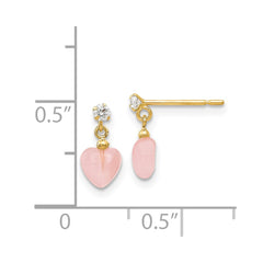 14K Yellow Gold Madi K CZ and Pink Cat's Eye Heart Dangle Post Earrings