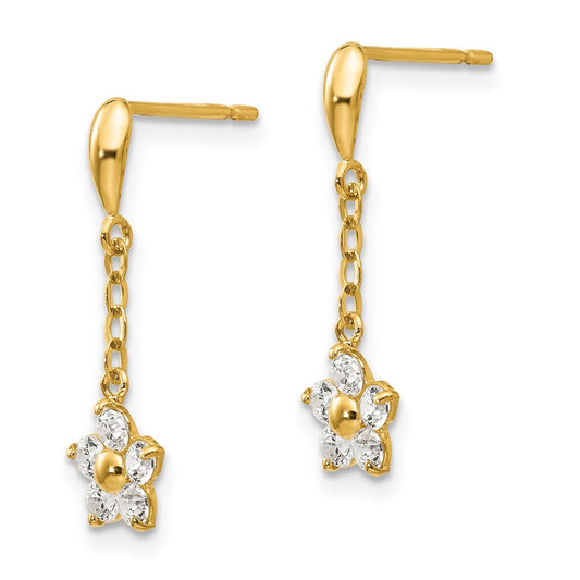 14K Yellow Gold Madi K CZ Children's Flower Dangle Post Earrings