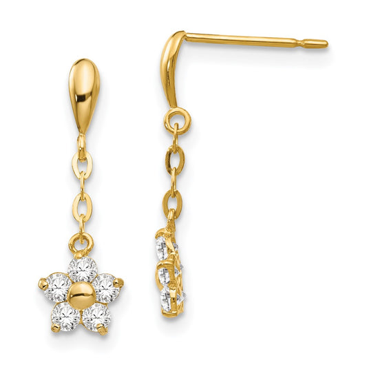 14K Yellow Gold Madi K CZ Children's Flower Dangle Post Earrings