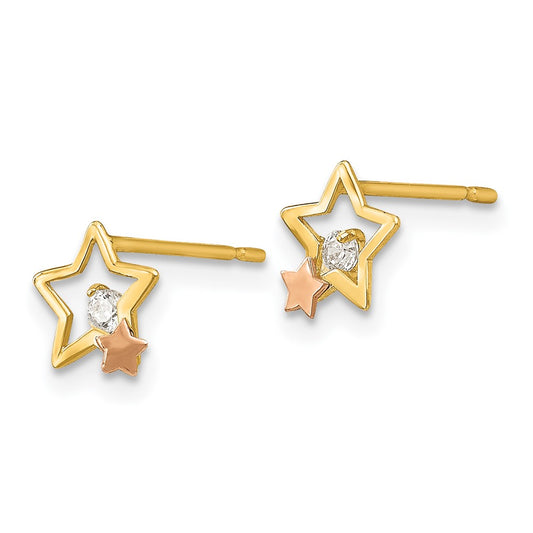 14K Yellow & Rose Gold Madi K CZ Children's Star Post Earrings