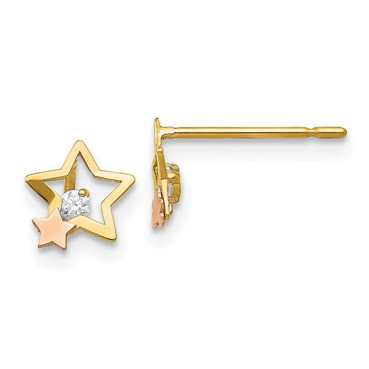 14K Yellow & Rose Gold Madi K CZ Children's Star Post Earrings