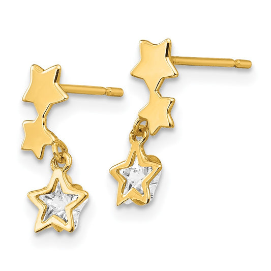 14K Yellow Gold Madi K CZ Children's Star Dangle Post Earrings