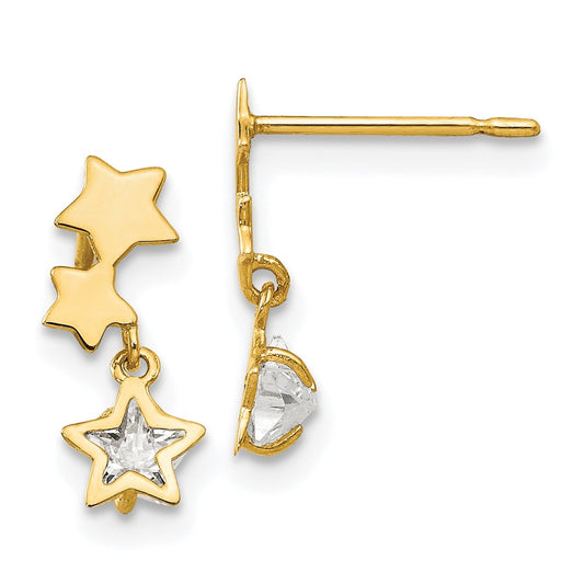 14K Yellow Gold Madi K CZ Children's Star Dangle Post Earrings